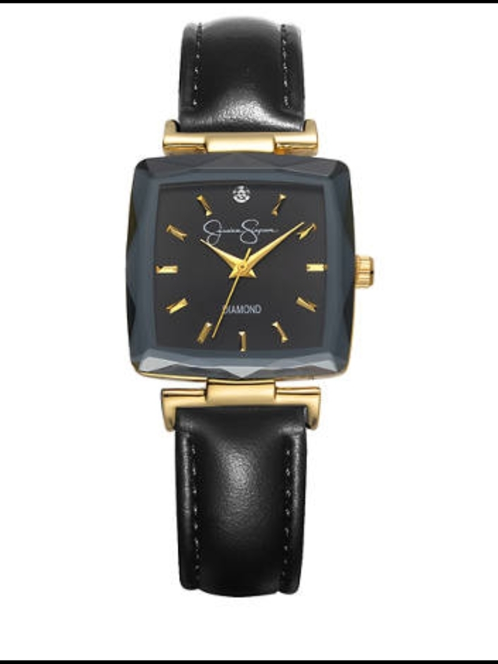 Jessica Simpson Black and Gold Faceted Square Dial Watch